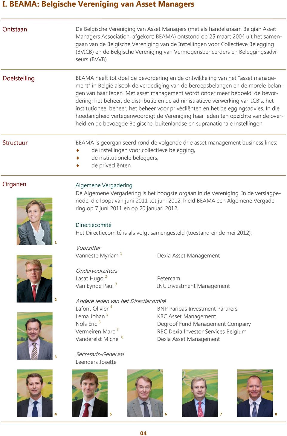 Doelstelling BEAMA heeft tot doel de bevordering en de ontwikkeling van het asset management in België alsook de verdediging van de beroepsbelangen en de morele belangen van haar leden.