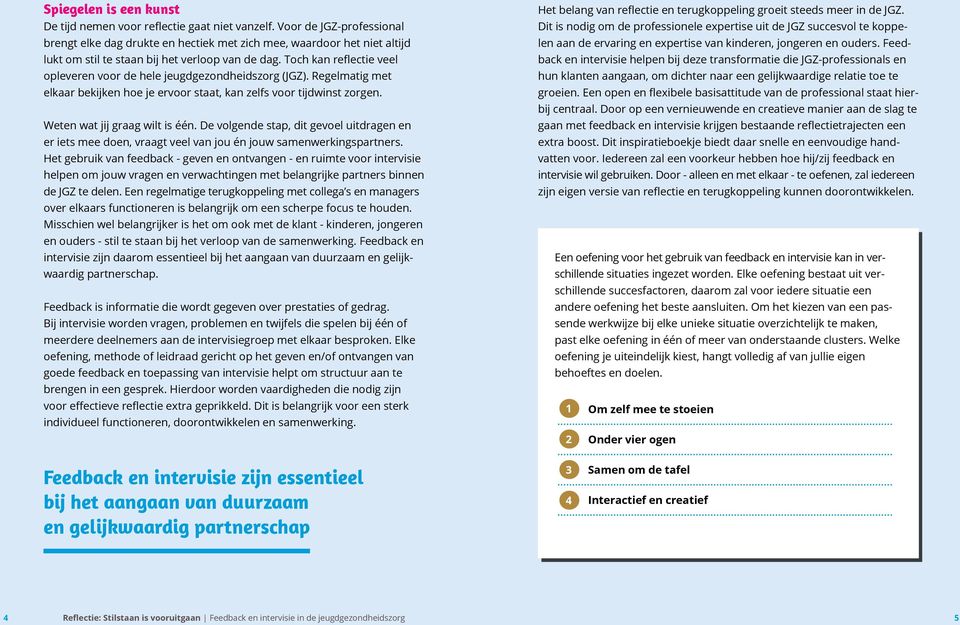 Toch kan reflectie veel opleveren voor de hele jeugdgezondheidszorg (JGZ). Regelmatig met elkaar bekijken hoe je ervoor staat, kan zelfs voor tijdwinst zorgen. Weten wat jij graag wilt is één.