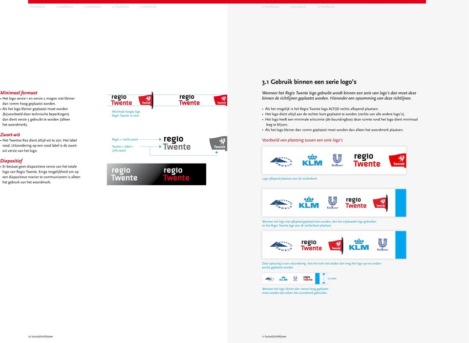 Het label rood. Uitzondering op een rood label is de zwartwit versie van het logo. Diapositief Er bestaat geen diapositieve versie van het totale logo van Regio Twente.