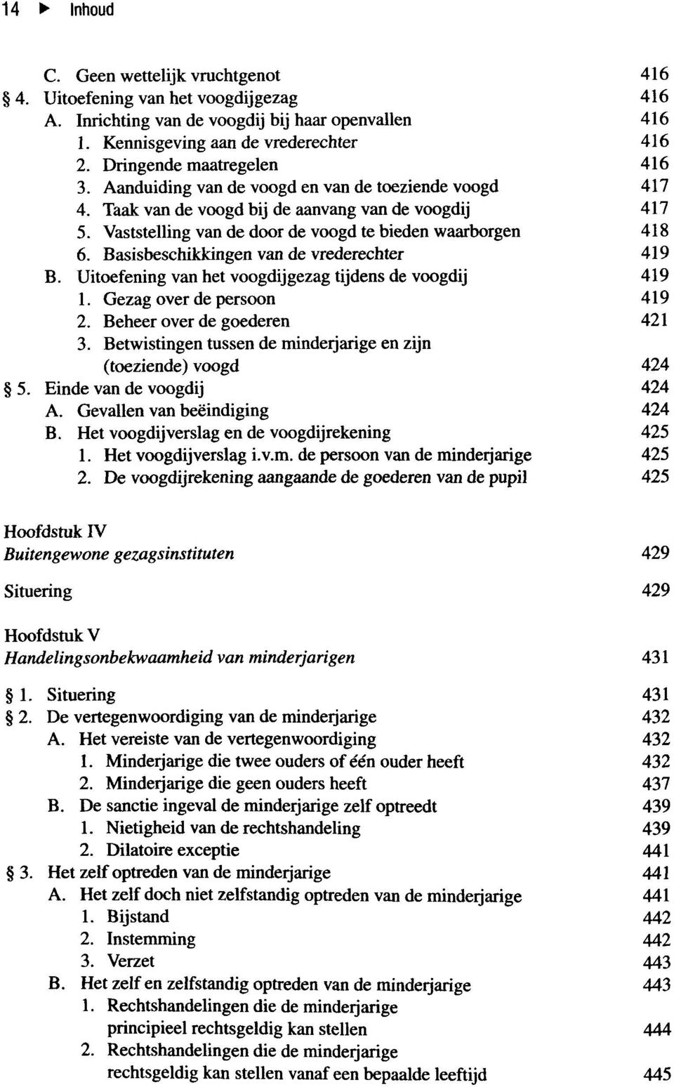 Basisbeschikkingen van de vrederechter 419 B. Uitoefening van het voogdijgezag tijdens de voogdij 419 Gezag over de persoon 2. Beheer over de goederen 421 3.