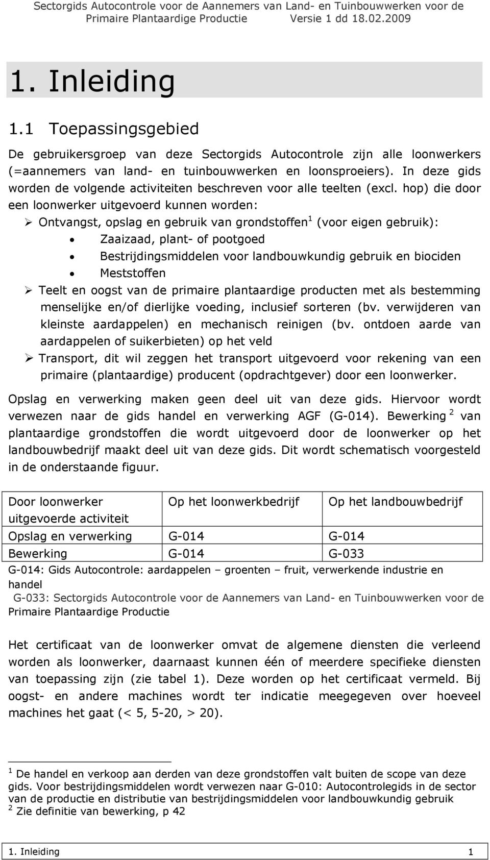 hop) die door een loonwerker uitgevoerd kunnen worden: Ontvangst, opslag en gebruik van grondstoffen 1 (voor eigen gebruik): Zaaizaad, plant- of pootgoed Bestrijdingsmiddelen voor landbouwkundig