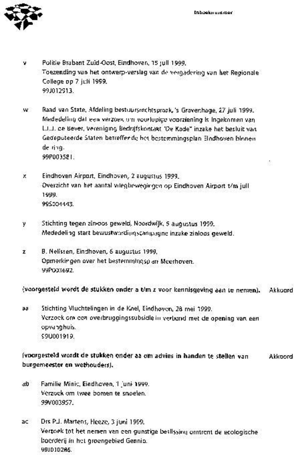 de Bever, Vereniging Bedrijfskontakt "De Kade" inzake het besluit van Gedeputeerde Staten betreffende het bestemmingsplan Eindhoven binnen de ring. 99P003581.