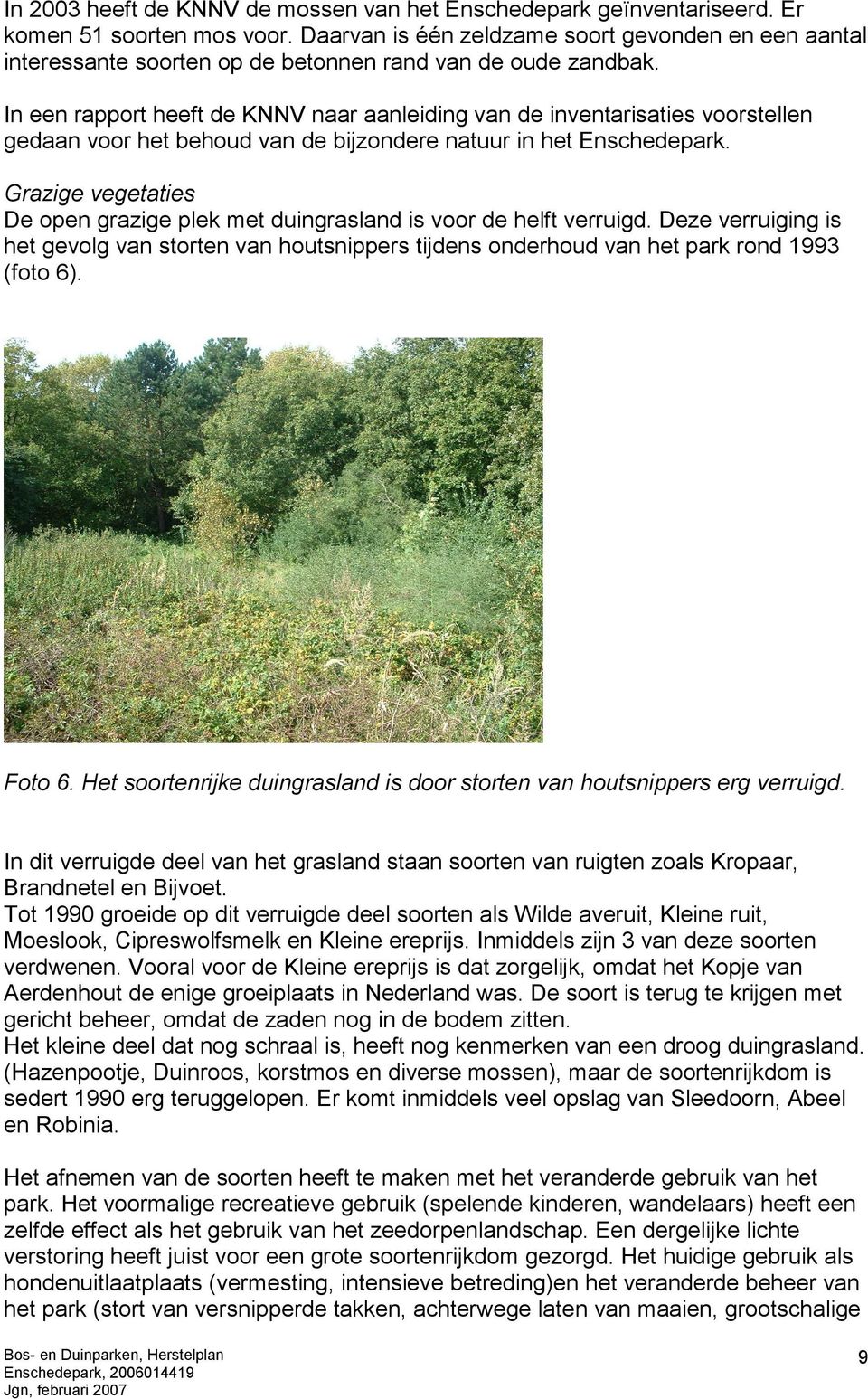 In een rapport heeft de KNNV naar aanleiding van de inventarisaties voorstellen gedaan voor het behoud van de bijzondere natuur in het Enschedepark.