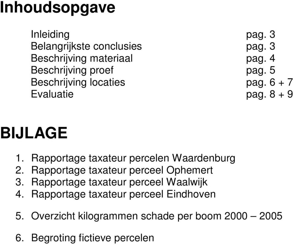 Rapportage taxateur percelen Waardenburg 2. Rapportage taxateur perceel Ophemert 3.