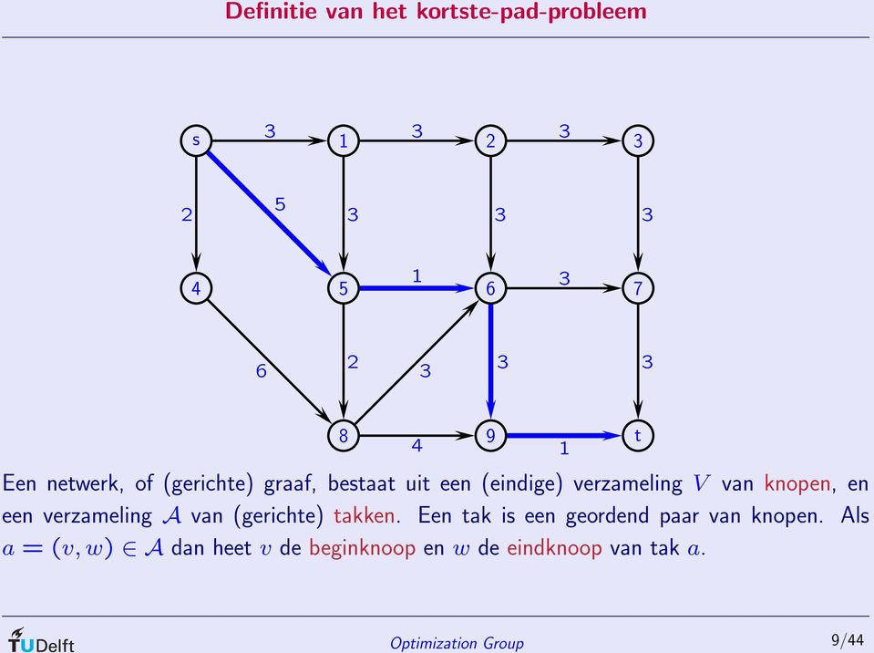 knopen, en een verzameling A van (gerichte) takken.