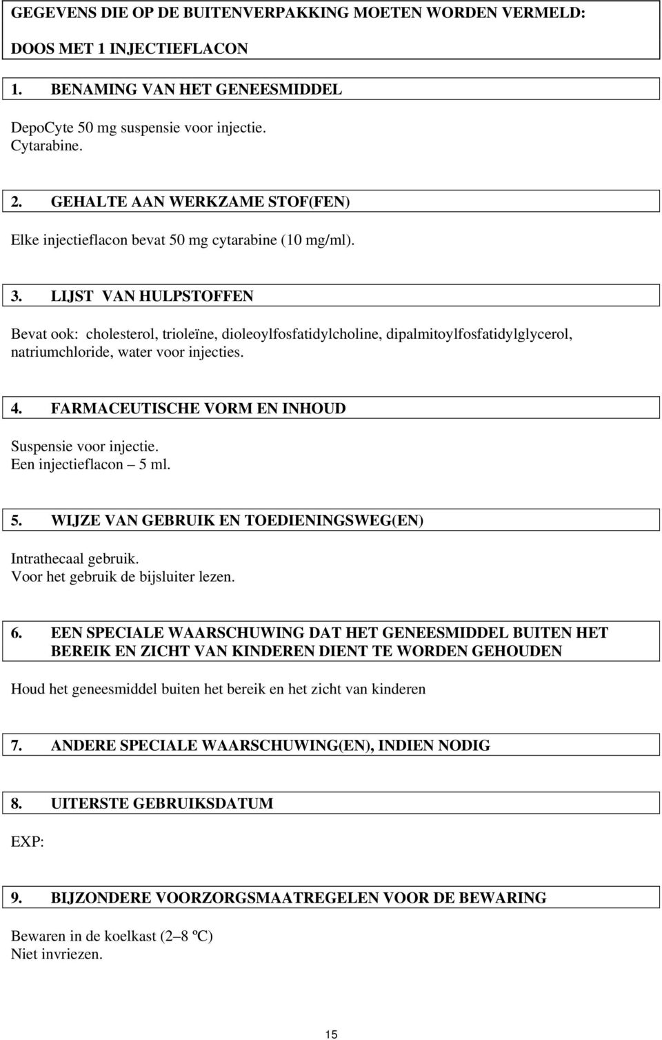 LIJST VAN HULPSTOFFEN Bevat ook: cholesterol, trioleïne, dioleoylfosfatidylcholine, dipalmitoylfosfatidylglycerol, natriumchloride, water voor injecties. 4.