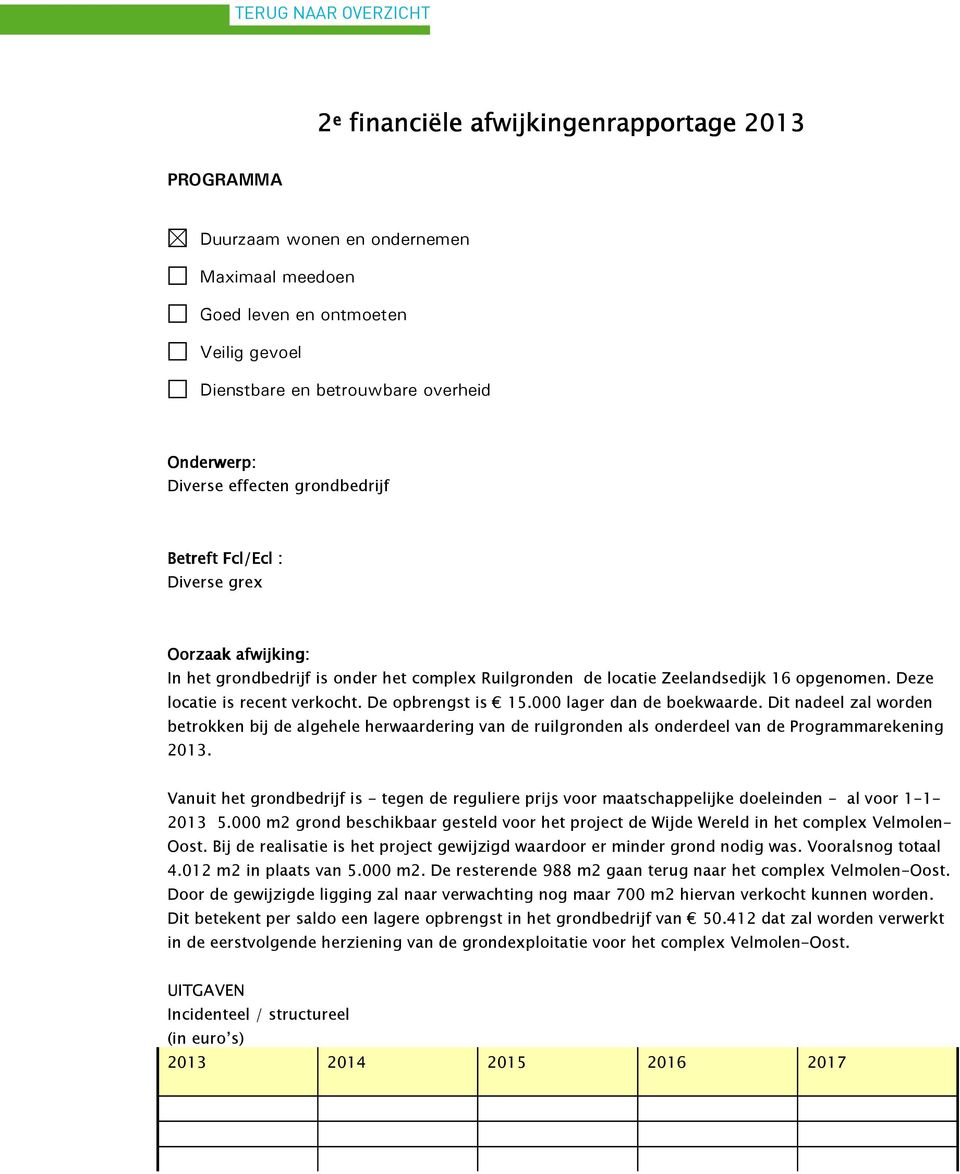 Vanuit het grondbedrijf is - tegen de reguliere prijs voor maatschappelijke doeleinden - al voor 1-1- 2013 5.