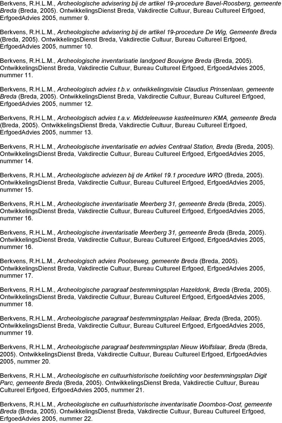 , Archeologische advisering bij de artikel 19-procedure De Wig, Gemeente Breda (Breda, 2005). OntwikkelingsDienst Breda, Vakdirectie Cultuur, Bureau Cultureel Erfgoed, ErfgoedAdvies 2005, nummer 10.