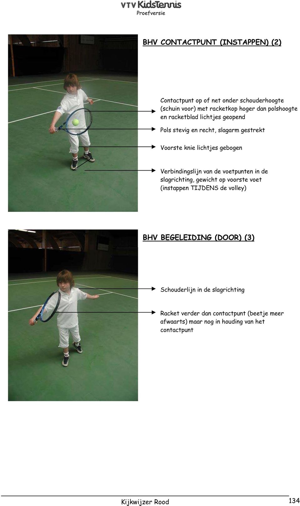 voetpunten in de slagrichting, gewicht op voorste voet (instappen TIJDENS de volley) BHV BEGELEIDING (DOOR) (3) Schouderlijn