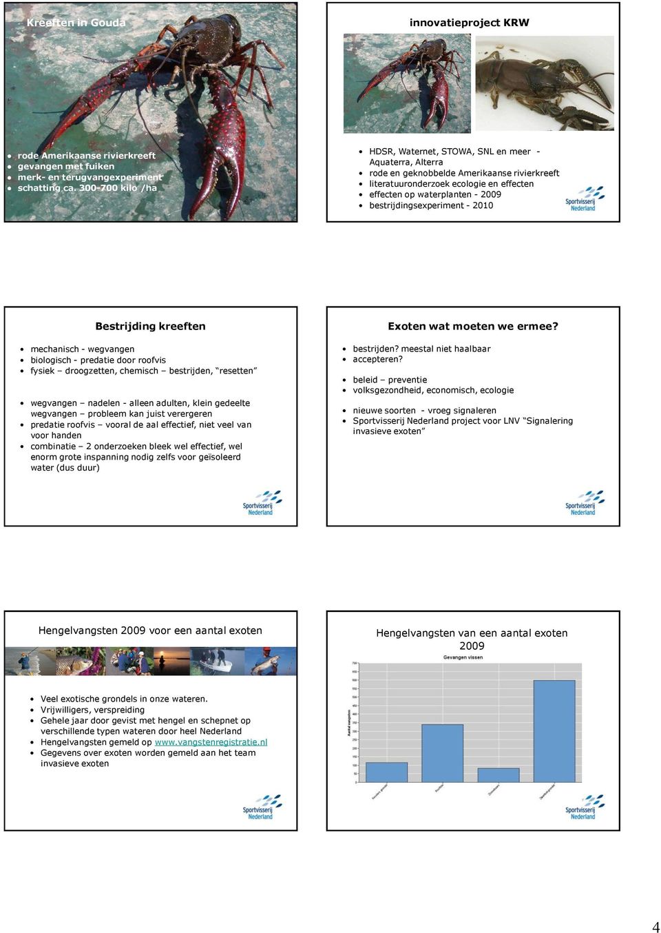 bestrijdingsexperiment - 2010 Bestrijding kreeften mechanisch - wegvangen biologisch - predatie door roofvis fysiek droogzetten, chemisch bestrijden, resetten wegvangen nadelen - alleen adulten,