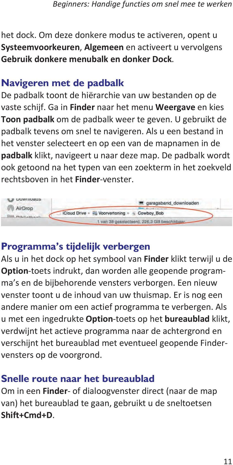 U gebruikt de padbalk tevens om snel te navigeren. Als u een bestand in het venster selecteert en op een van de mapnamen in de padbalk klikt, navigeert u naar deze map.