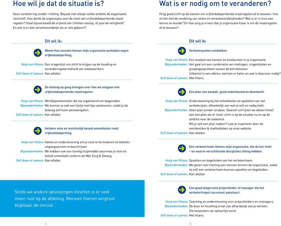 Krijg goed zicht op de kansen om vrijheidsbeperkende maatregelen af te bouwen. Hoe zit het met de verdeling van rollen en verantwoordelijkheden? Wat is er in huis aan kennis en kunde?