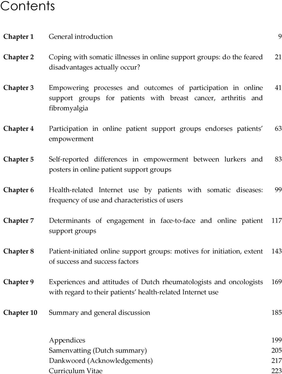 support groups endorses patients empowerment 63 Chapter 5 Self-reported differences in empowerment between lurkers and posters in online patient support groups 83 Chapter 6 Health-related Internet