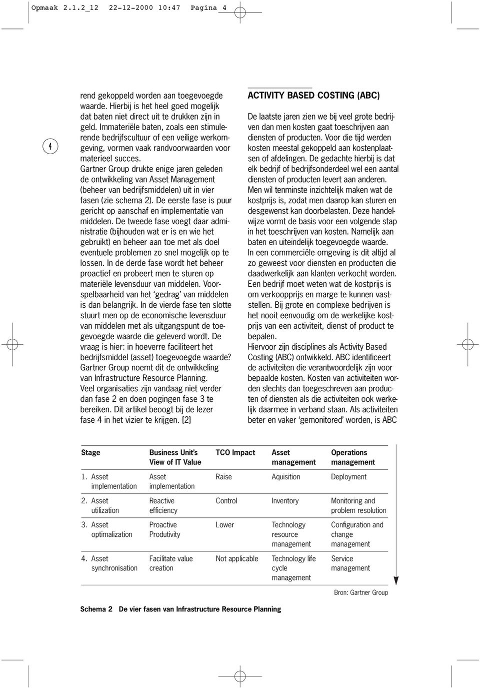 Gartner Group drukte enige jaren geleden de ontwikkeling van Asset Management (beheer van bedrijfsmiddelen) uit in vier fasen (zie schema ).