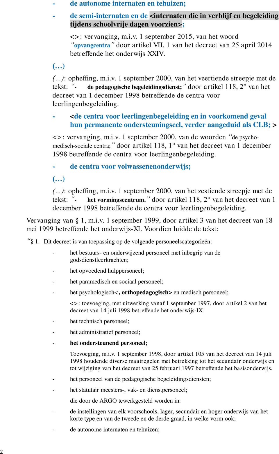 artikel 118, 2 van het decreet van 1 december 1998 betreffende de centra voor leerlingenbegeleiding.