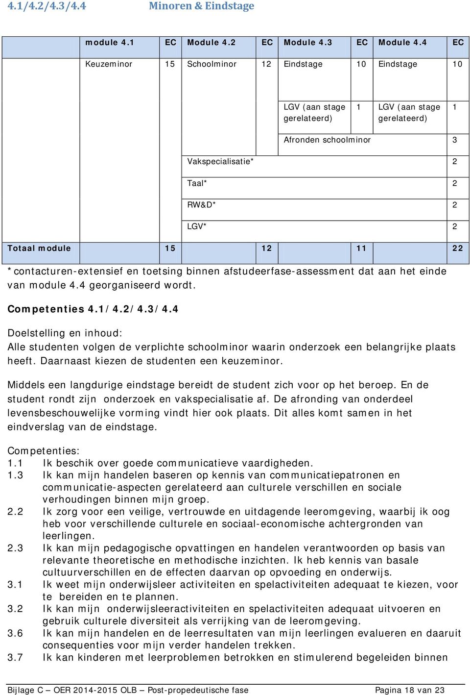 *contacturen-extensief en toetsing binnen afstudeerfase-assessment dat aan het einde van module 4.4 georganiseerd wordt. Competenties 4./4.2/4.3/4.