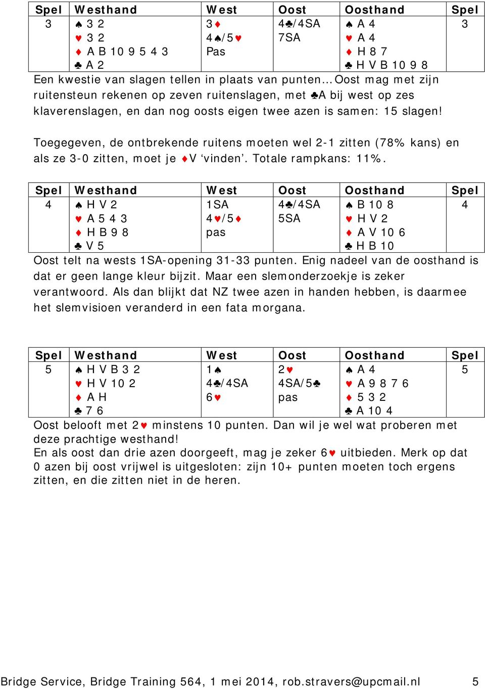 Toegegeven, de ontbrekende ruitens moeten wel 2-1 zitten (78% kans) en als ze 3-0 zitten, moet je V vinden. Totale rampkans: 11%.