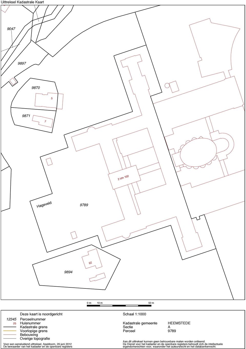 kadaster en de openbare registers Schaal 1:1000 Kadastrale gemeente Sectie Perceel HEEMSTEDE A 9789 Aan dit uittreksel kunnen geen betrouwbare maten worden