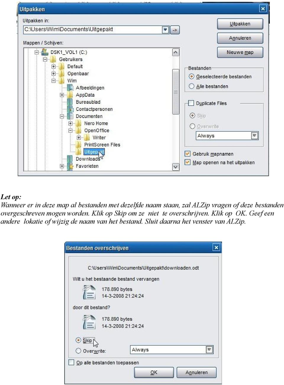 Klik op Skip om ze niet te overschrijven. Klik op OK.