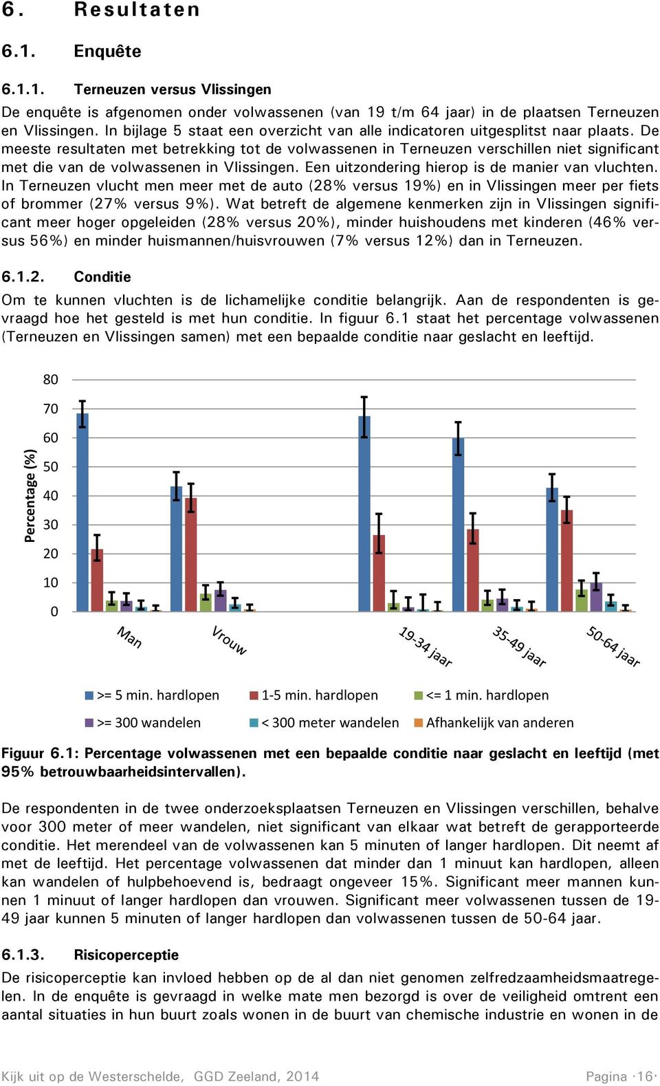 De meeste resultaten met betrekking tot de volwassenen in Terneuzen verschillen niet significant met die van de volwassenen in Vlissingen. Een uitzondering hierop is de manier van vluchten.