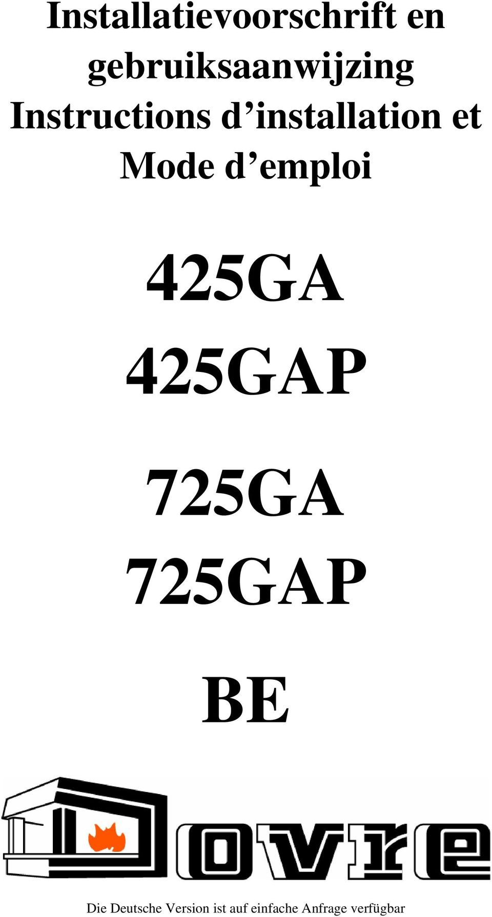 installation et Mode d emploi 425GA 425GAP