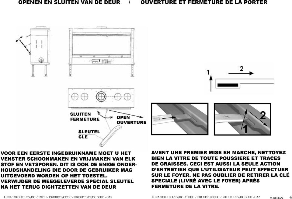 VERWIJDER DE MEEGELEVERDE SPECIAL SLEUTEL NA HET TERUG DICHTZETTEN VAN DE DEUR AVENT UNE PREMIER MISE EN MARCHE, NETTOYEZ BIEN LA VITRE DE TOUTE POUSSIERE ET TRACES DE GRAISSES.