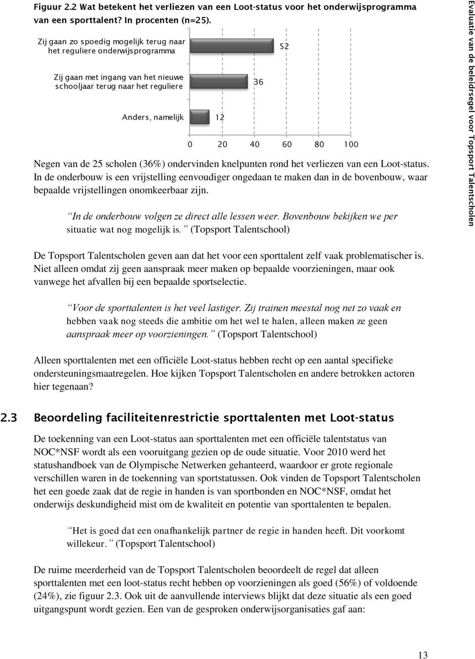 de 25 scholen (36%) ondervinden knelpunten rond het verliezen van een Loot-status.