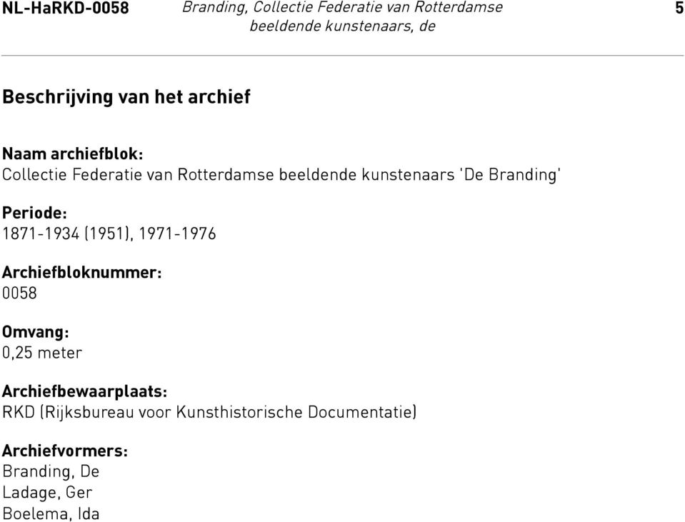 Branding' Periode: 1871-1934 (1951), 1971-1976 Archiefbloknummer: 0058 Omvang: 0,25 meter