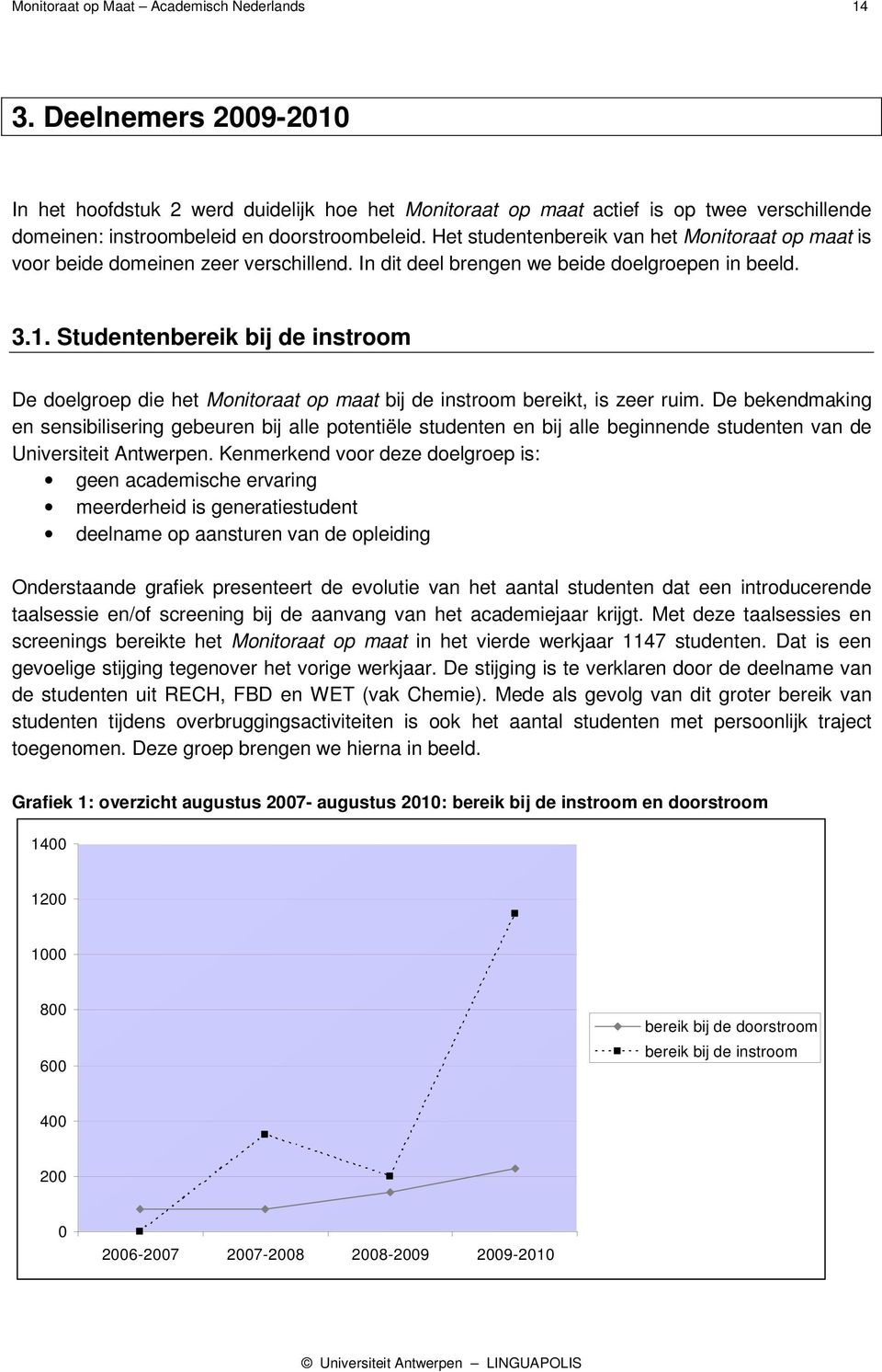 Het studentenbereik van het Monitoraat op maat is voor beide domeinen zeer verschillend. In dit deel brengen we beide doelgroepen in beeld. 3.1.