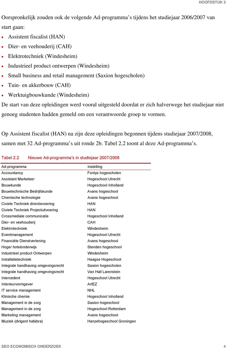 uitgesteld doordat er zich halverwege het studiejaar niet genoeg studenten hadden gemeld om een verantwoorde groep te vormen.