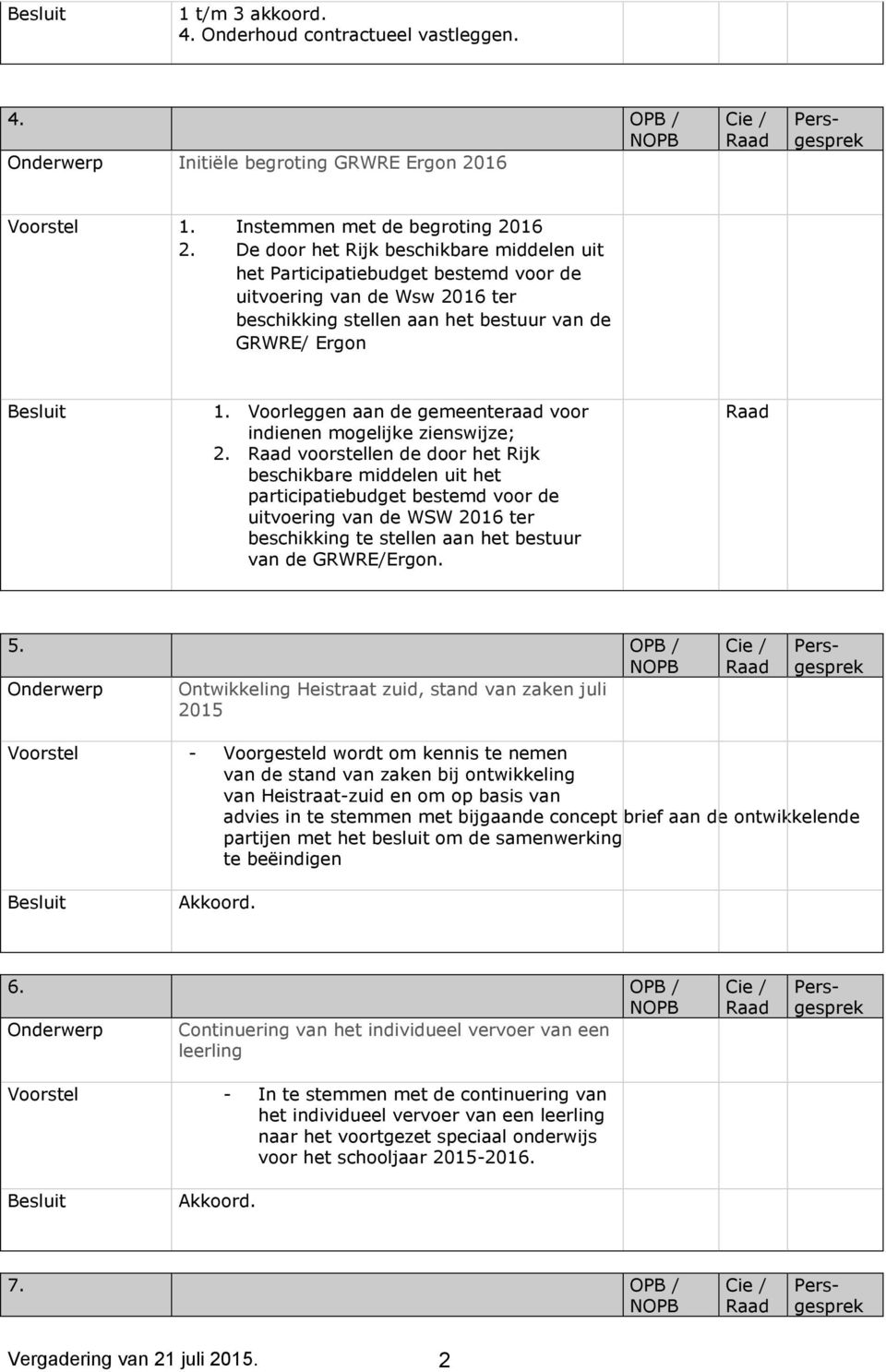 Voorleggen aan de gemeenteraad voor indienen mogelijke zienswijze; 2.