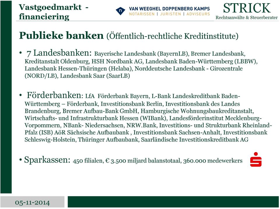 Landeskreditbank Baden- Württemberg Förderbank, Investitionsbank Berlin, Investitionsbank des Landes Brandenburg, Bremer Aufbau-Bank GmbH, Hamburgische Wohnungsbaukreditanstalt, Wirtschafts- und