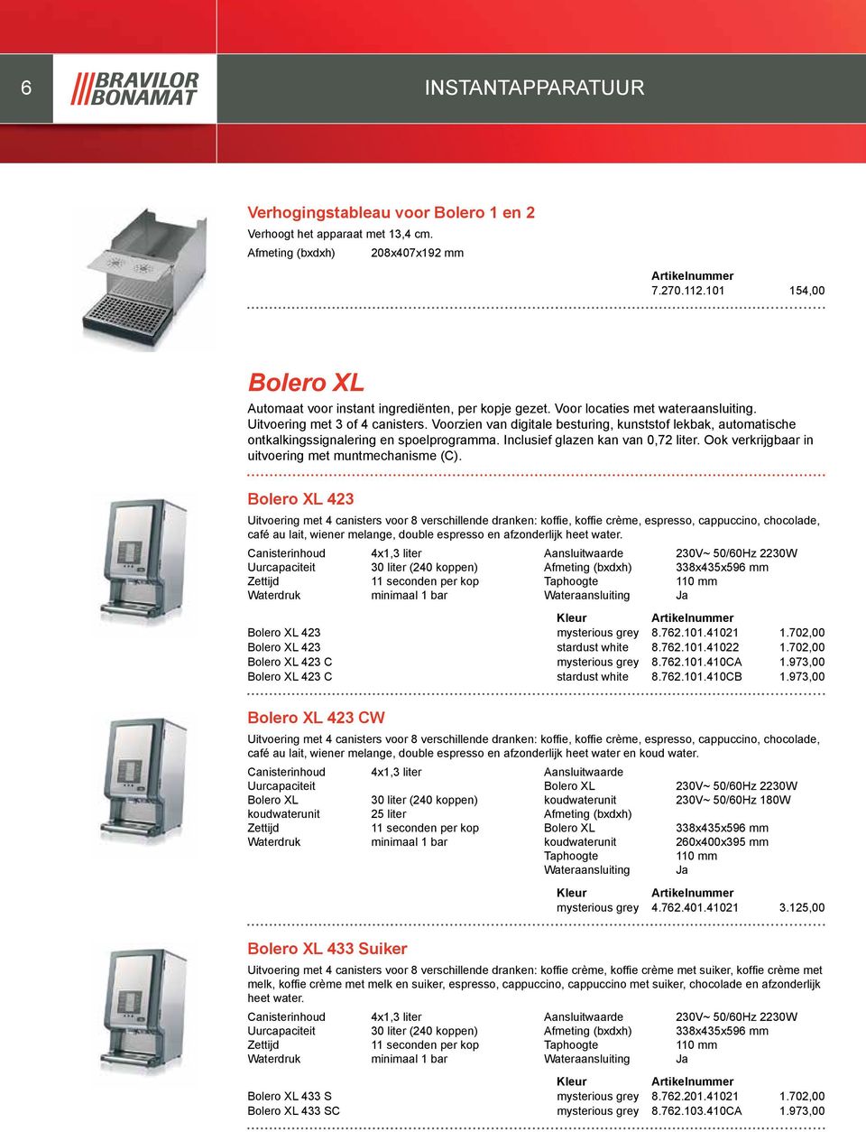 Inclusief glazen kan van 0,72 liter. Ook verkrijgbaar in uitvoering met muntmechanisme (C).