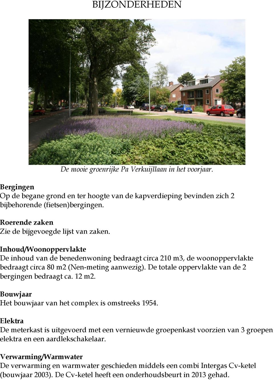 De totale oppervlakte van de 2 bergingen bedraagt ca. 12 m2. Bouwjaar Het bouwjaar van het complex is omstreeks 1954.