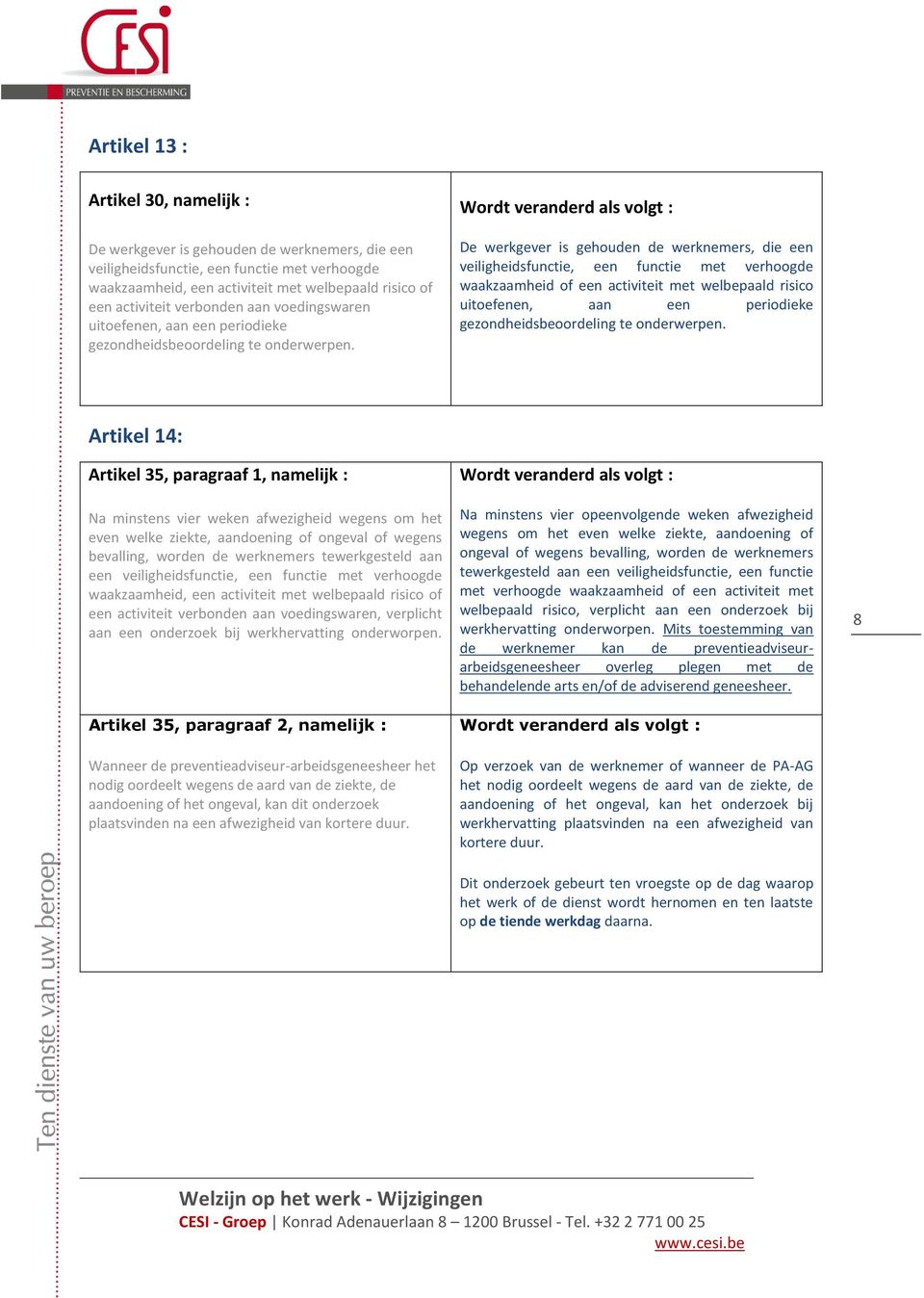 Wordt veranderd als volgt : De werkgever is gehouden de werknemers, die een veiligheidsfunctie, een functie met verhoogde waakzaamheid of een activiteit met welbepaald risico uitoefenen, aan een