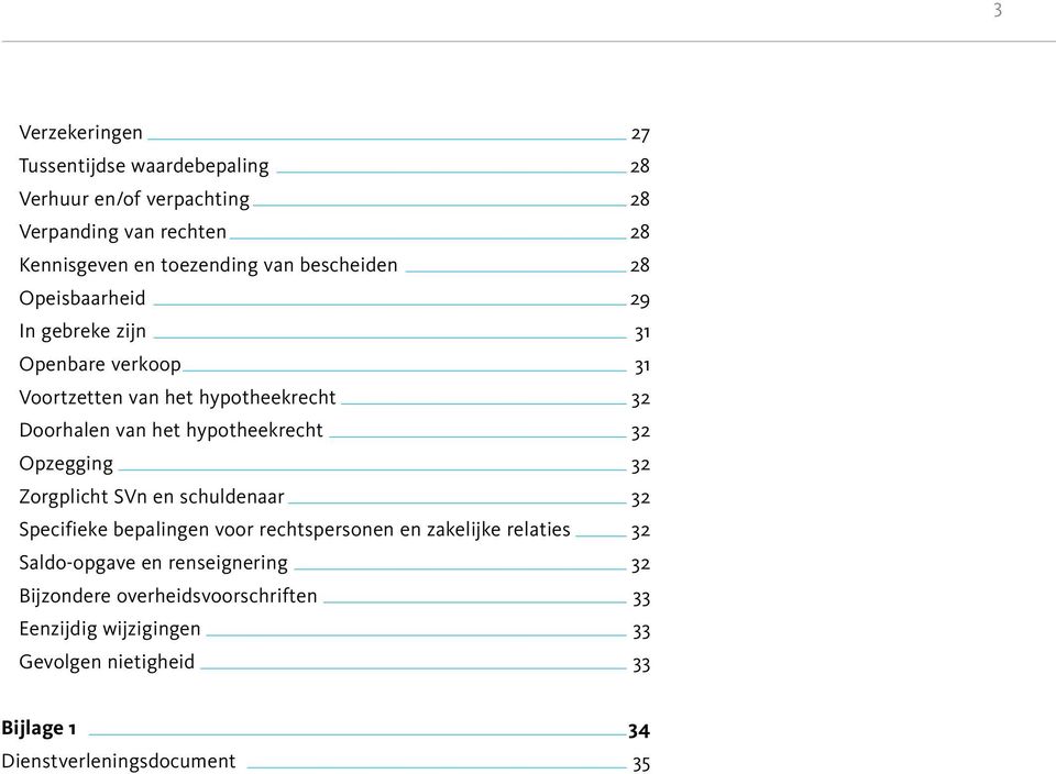 hypotheekrecht 32 Opzegging 32 Zorgplicht SVn en schuldenaar 32 Specifieke bepalingen voor rechtspersonen en zakelijke relaties 32