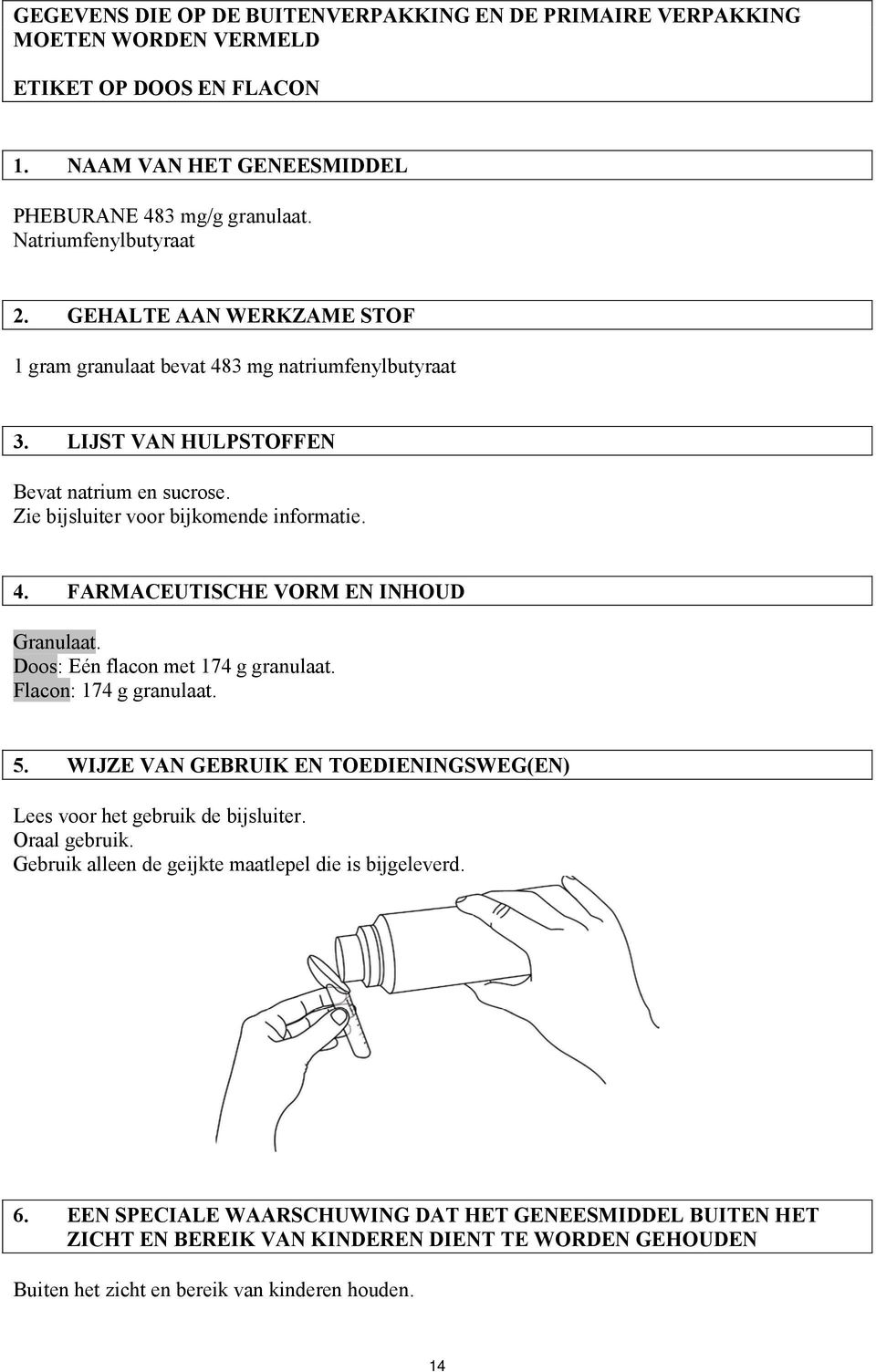 Doos: Eén flacon met 174 g granulaat. Flacon: 174 g granulaat. 5. WIJZE VAN GEBRUIK EN TOEDIENINGSWEG(EN) Lees voor het gebruik de bijsluiter. Oraal gebruik.