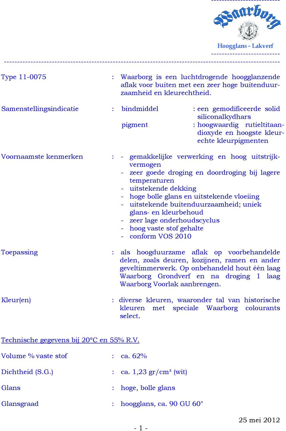 Kleur(en) : - gemakkelijke verwerking en hoog uitstrijkvermogen - zeer goede droging en doordroging bij lagere temperaturen - uitstekende dekking - hoge bolle glans en uitstekende vloeiing -