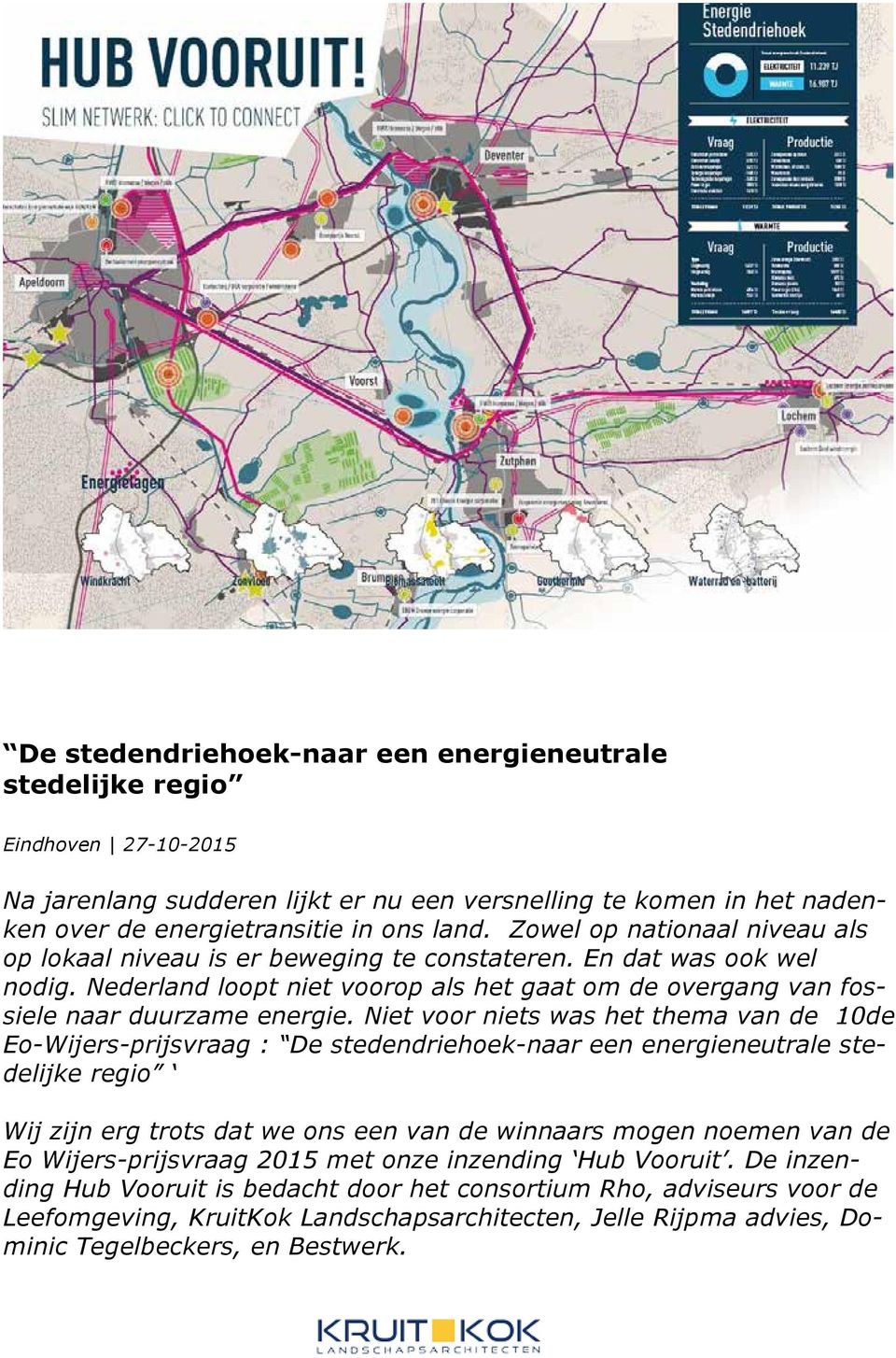 Niet voor niets was het thema van de 10de Eo-Wijers-prijsvraag : De stedendriehoek-naar een energieneutrale stedelijke regio Wij zijn erg trots dat we ons een van de winnaars mogen noemen van de Eo