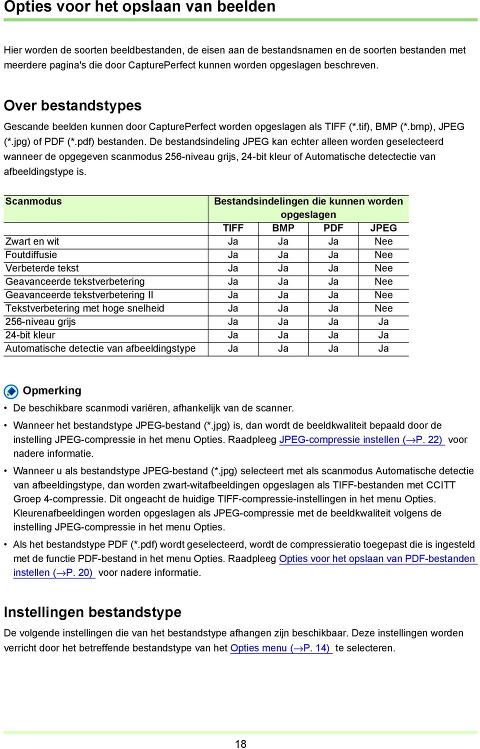 De bestandsindeling JPEG kan echter alleen worden geselecteerd wanneer de opgegeven scanmodus 256-niveau grijs, 24-bit kleur of Automatische detectectie van afbeeldingstype is.