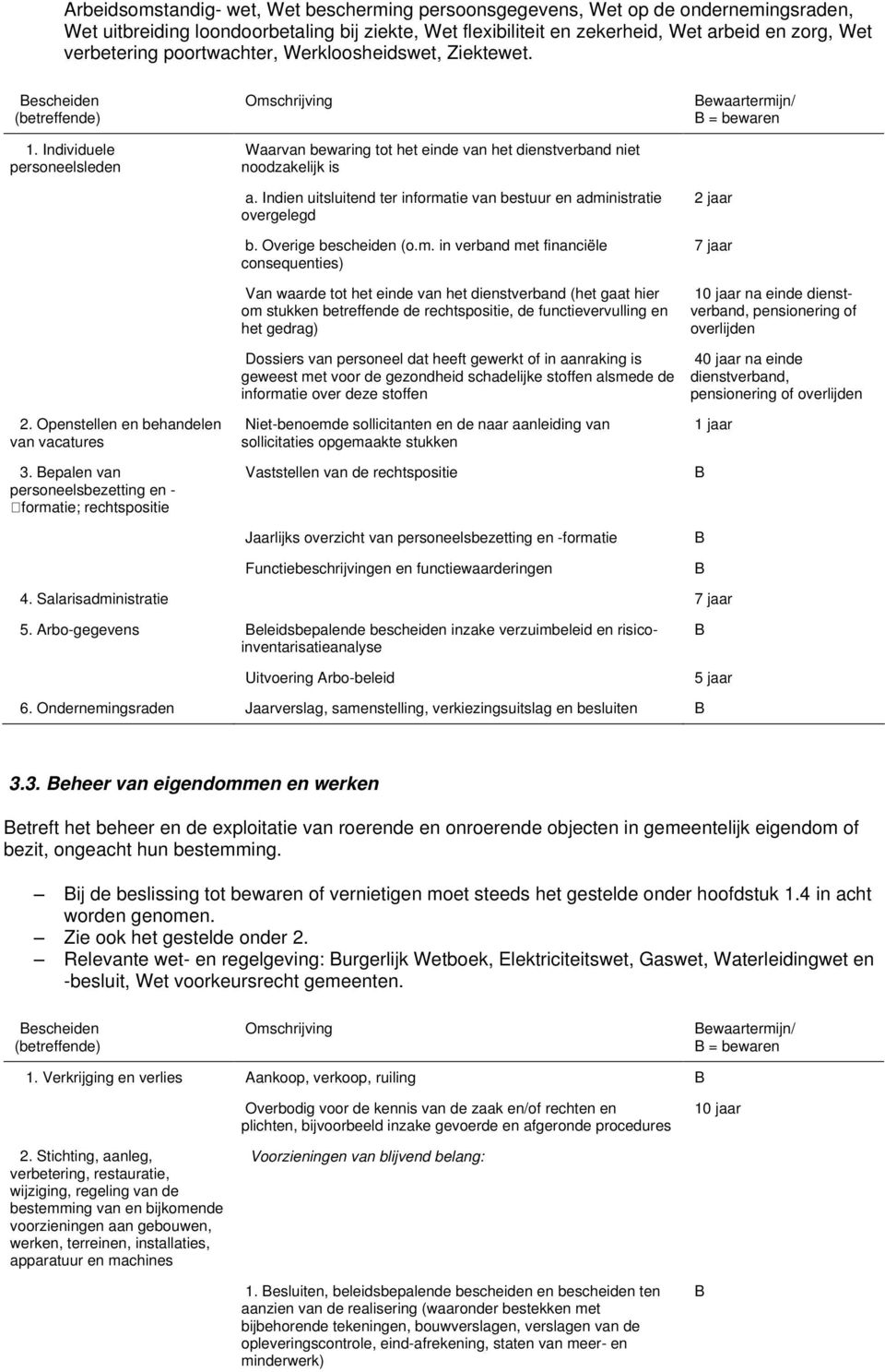 epalen van personeelsbezetting en - formatie; rechtspositie Omschrijving Waarvan bewaring tot het einde van het dienstverband niet noodzakelijk is a.