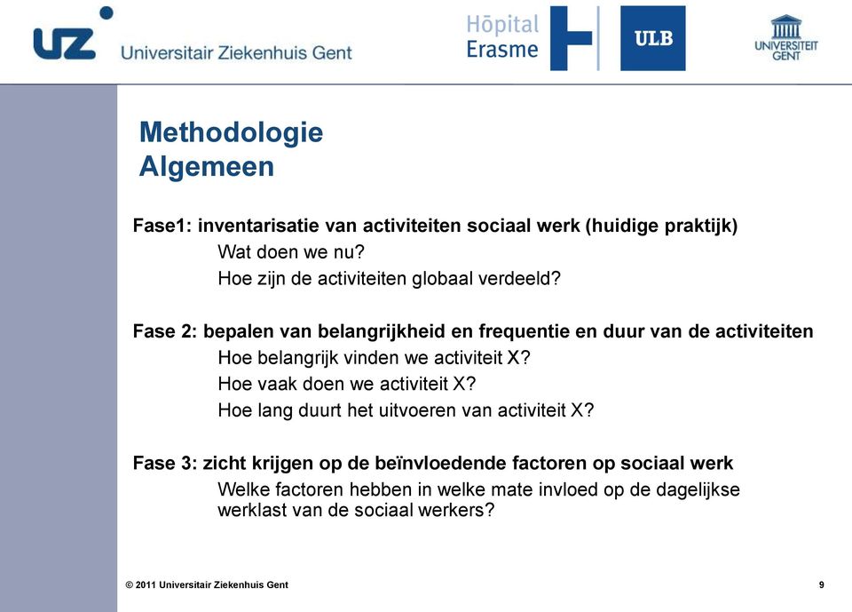 Fase 2: bepalen van belangrijkheid en frequentie en duur van de activiteiten Hoe belangrijk vinden we activiteit X?