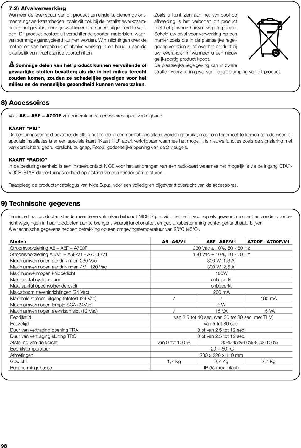 Win inlichtingen over de methoden van hergebruik of afvalverwerking in en houd u aan de plaatselijk van kracht zijnde voorschriften.