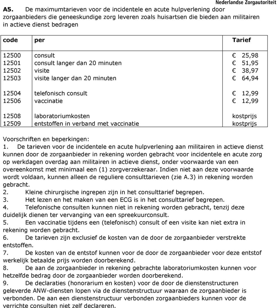 verband met vaccinatie 25,98 51,95 38,97 64,94 12,99 12,99 kostprijs kostprijs Voorschriften en beperkingen: 1.