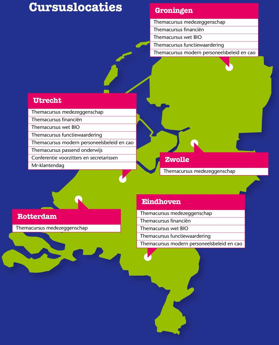 personeelsbeleid en cao Themacursus passend onderwijs Conferentie voorzitters en secretarissen Mr-klantendag Zwolle Themacursus medezeggenschap Eindhoven