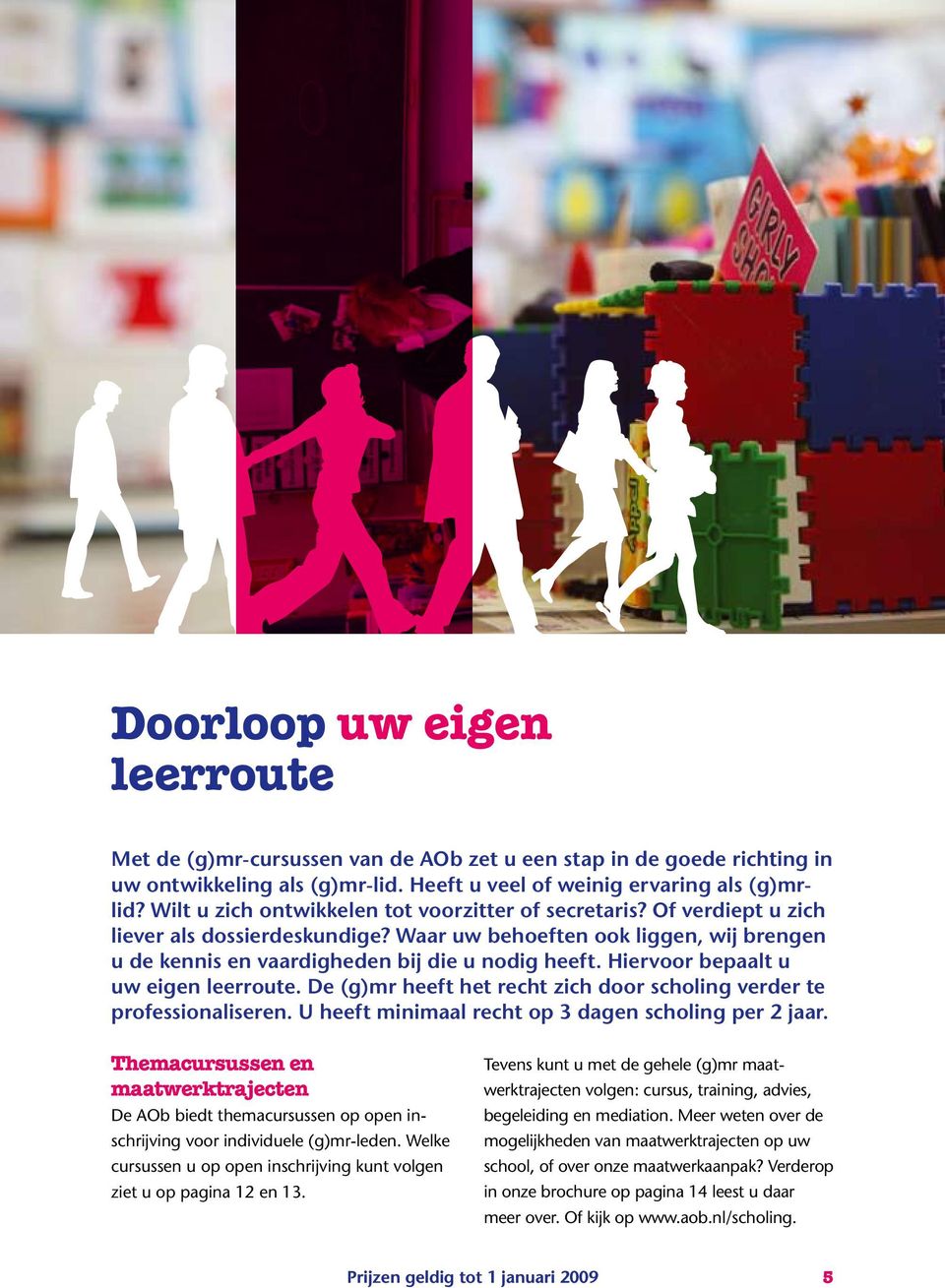 Hiervoor bepaalt u uw eigen leerroute. De (g)mr heeft het recht zich door scholing verder te professionaliseren. U heeft minimaal recht op 3 dagen scholing per 2 jaar.