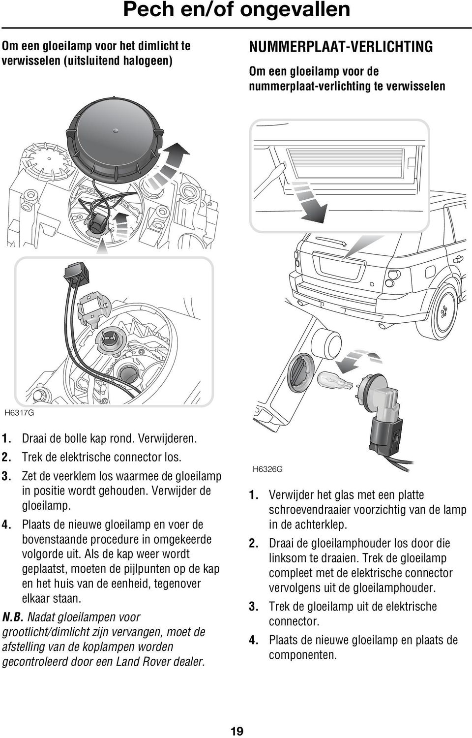 Plaats de nieuwe gloeilamp en voer de bovenstaande procedure in omgekeerde volgorde uit.