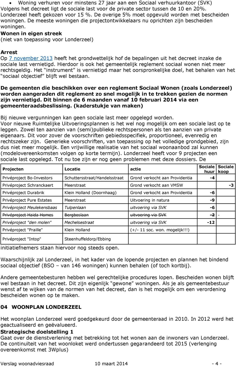 Wonen in eigen streek (niet van toepassing voor Londerzeel) Arrest Op 7 november 2013 heeft het grondwettelijk hof de bepalingen uit het decreet inzake de sociale last vernietigd.