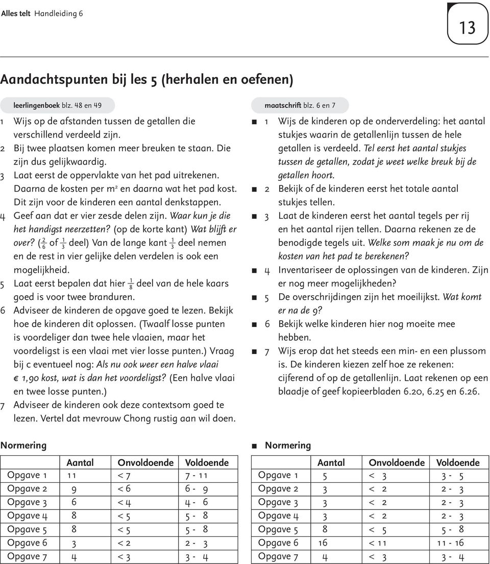 Dit zijn voor de kinderen een aantal denkstappen. 4 Geef aan dat er vier zesde delen zijn. Waar kun je die het handigst neerzetten? (op de korte kant) Wat blijft er over?