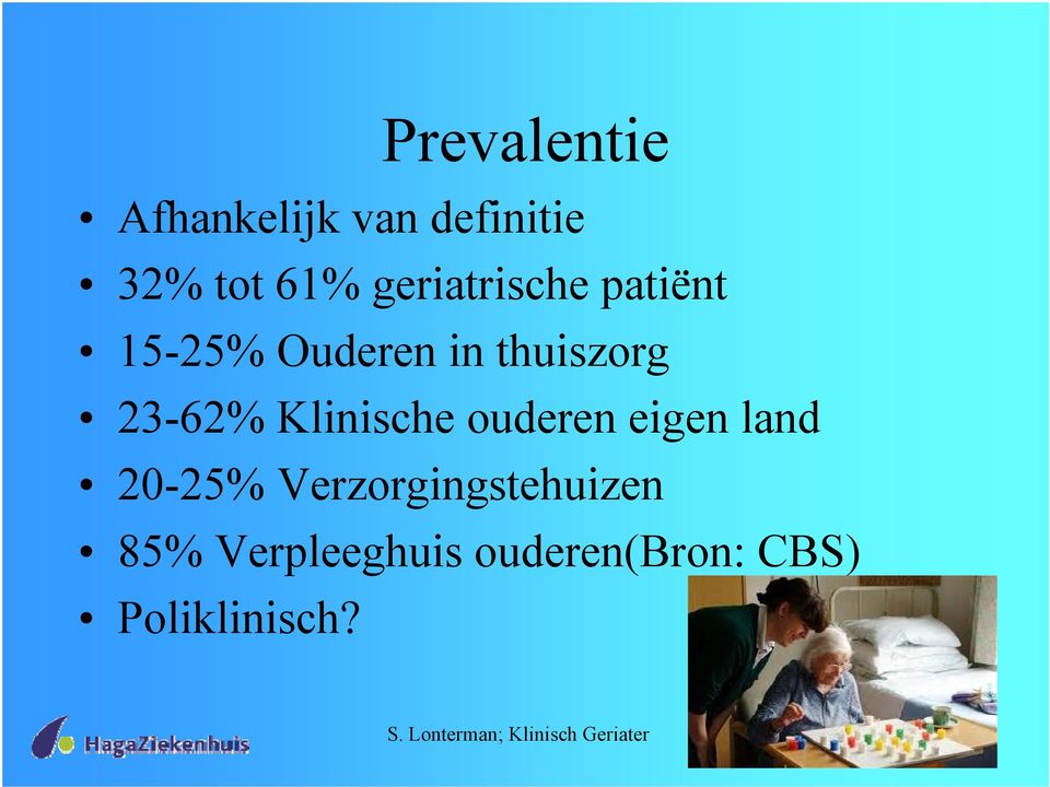 23-62% Klinische ouderen eigen land 20-25%
